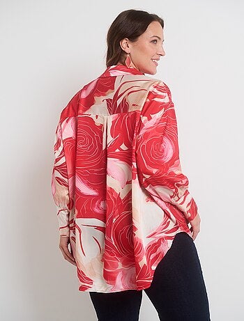 Chemisier satin fleurs manches longues