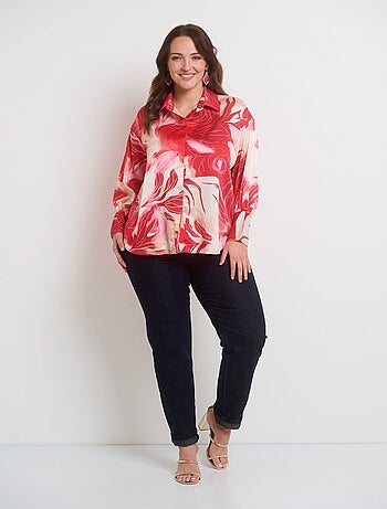 Chemisier satin fleurs manches longues