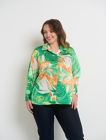 Chemisier satin fleurs manches longues