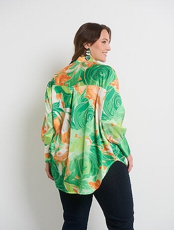 Chemisier satin fleurs manches longues