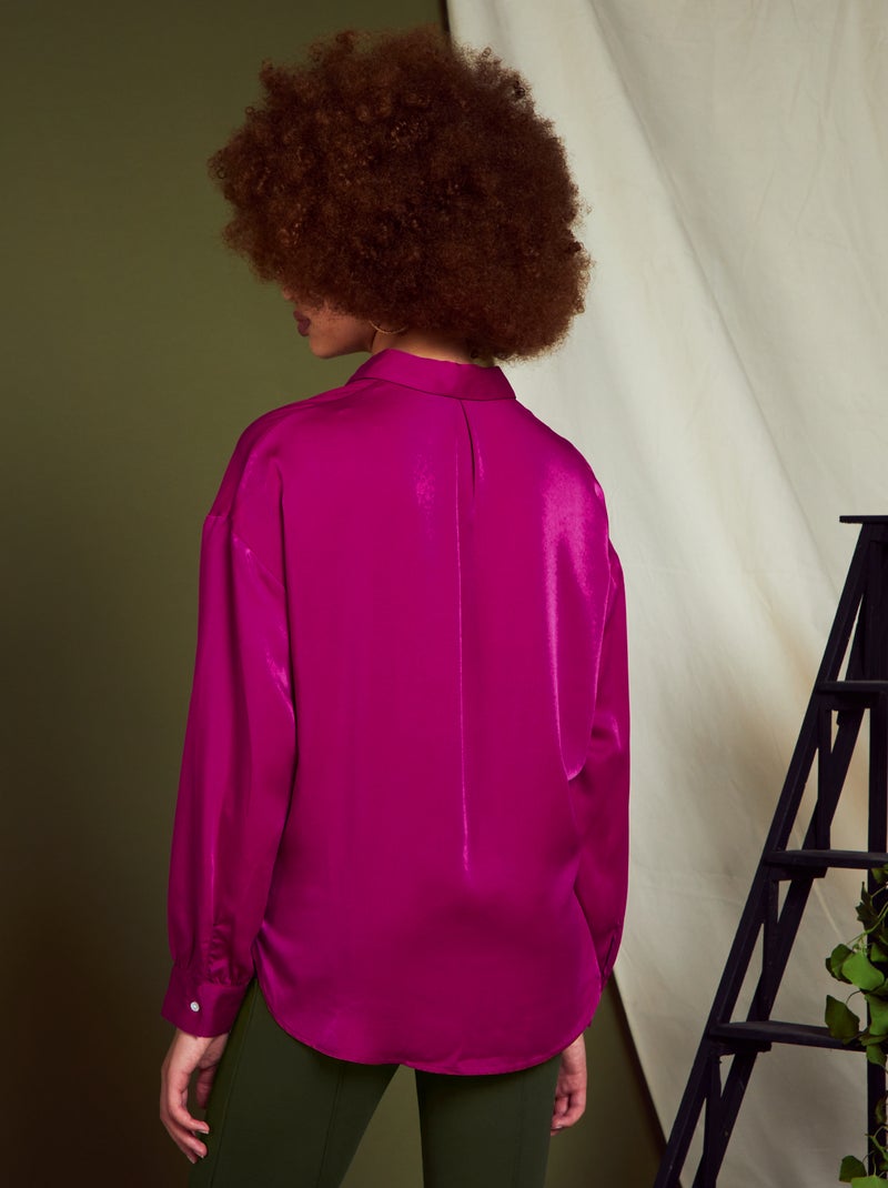Chemisier satiné à manches longues Fushia - Kiabi