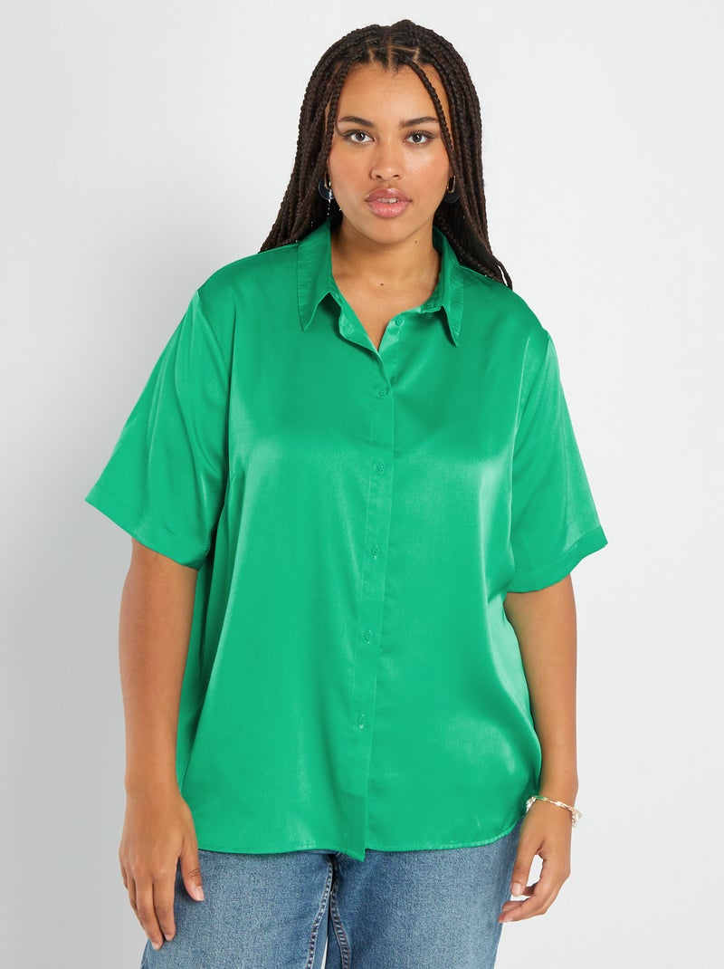 Chemisier satiné col italien VERT VIVID - Kiabi