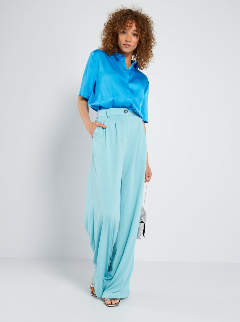 Chemisier satiné manches courtes Bleu - Kiabi