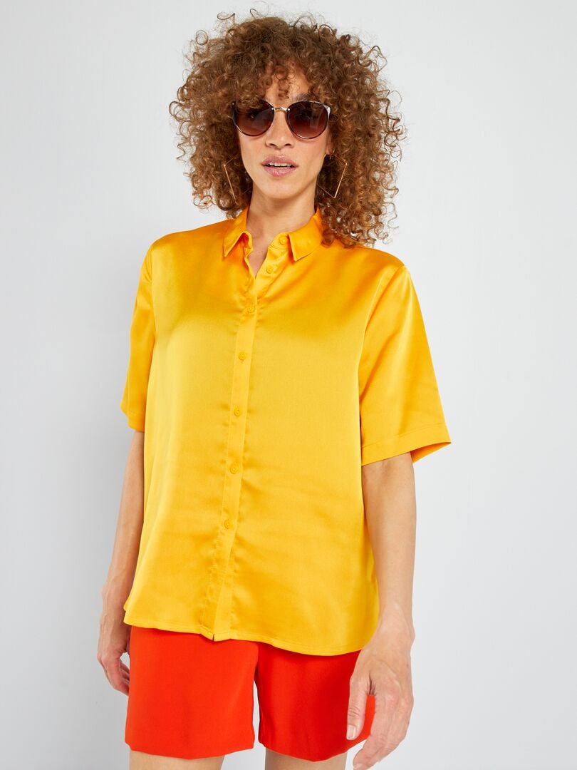 Chemisier satiné manches courtes - Jaune - Femme - 15.00€ - Kiabi
