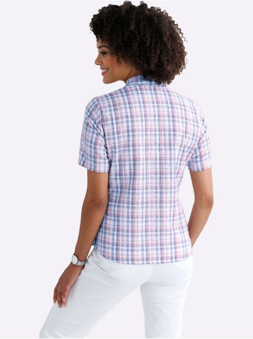 Chemisier seersucker à carreaux avec col chemise et manches courtes - Taille standard - Moda Vilona - Kiabi Chemisier seersucker à carreaux avec col chemise et manches courtes - Taille standard - Moda Vilona - Kiabi