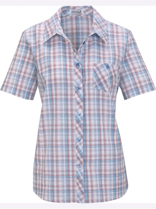 Chemisier seersucker à carreaux avec col chemise et manches courtes - Taille standard - Moda Vilona - Kiabi Chemisier seersucker à carreaux avec col chemise et manches courtes - Taille standard - Moda Vilona - Kiabi