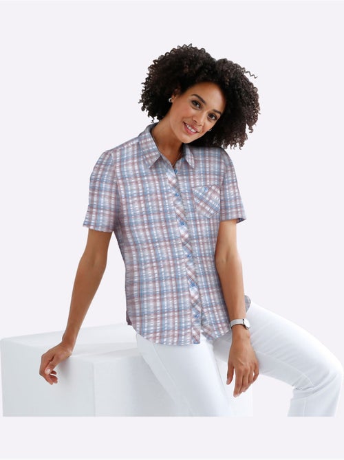 Chemisier seersucker à carreaux avec col chemise et manches courtes - Taille standard - Moda Vilona - Kiabi Chemisier seersucker à carreaux avec col chemise et manches courtes - Taille standard - Moda Vilona - Kiabi