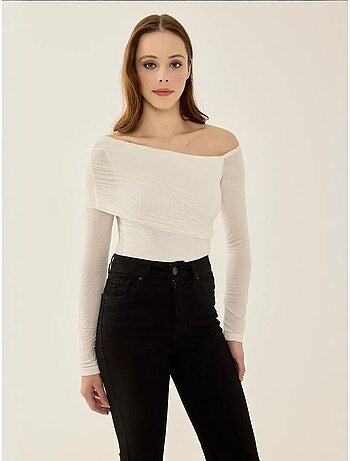 Chemisier slim à manches longues et col asymétrique