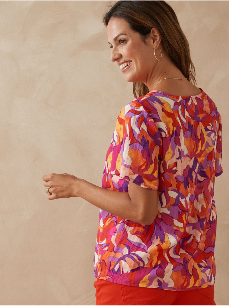 Chemisier smocks à l'encolure - DAXON Rose rouge - Kiabi