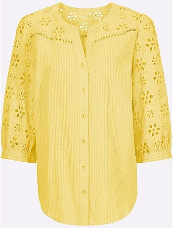 Chemisier en coton à encolure ronde ourlet arrondi et broderie ajourée - Taille standard - Helline