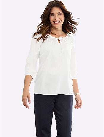 Chemisier superbe broderie florale - taille standard - moda vilona