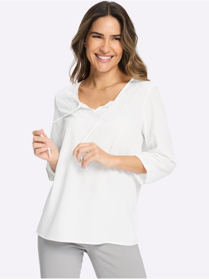 Chemisier superbe broderie florale - taille standard - moda vilona Ecru - Kiabi