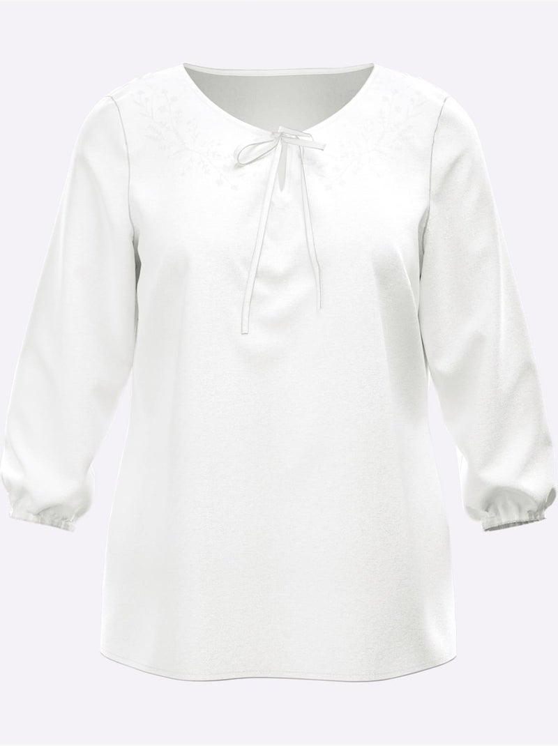 Chemisier superbe broderie florale - taille standard - moda vilona Ecru - Kiabi
