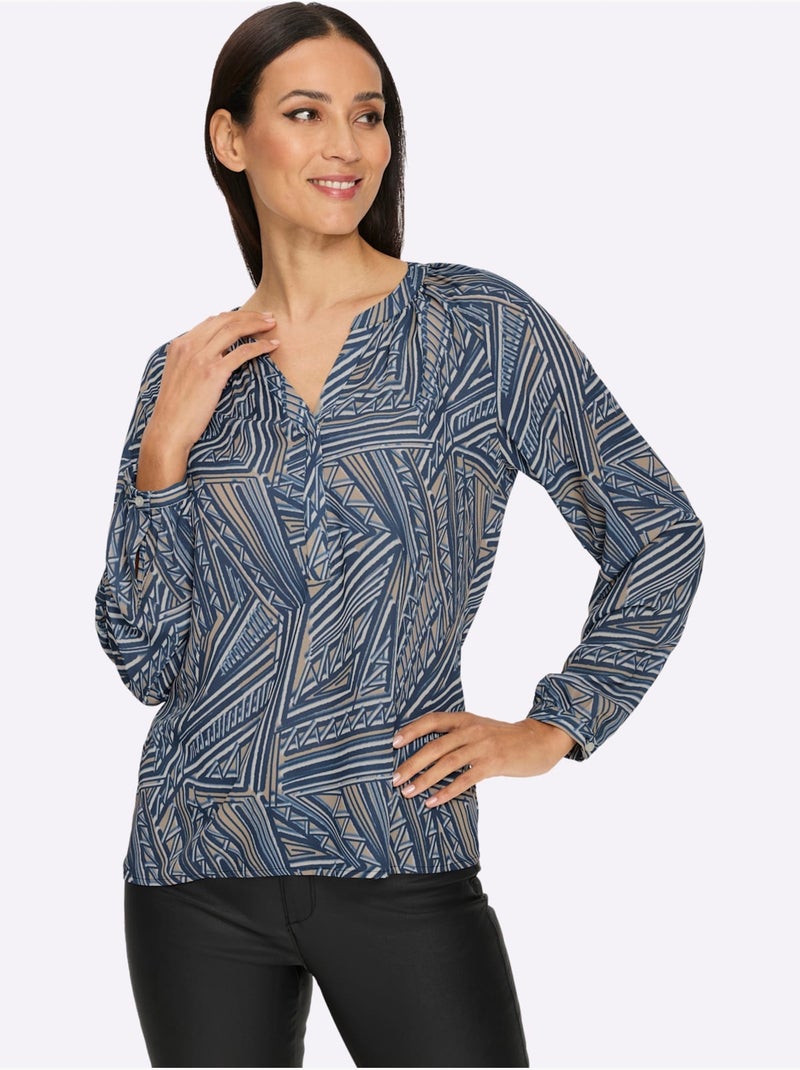 Chemisier superbe motif graphique - taille standard - helline Bleu Beige Bleu - Kiabi