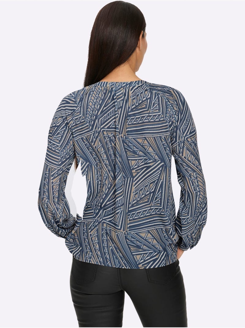 Chemisier superbe motif graphique - taille standard - helline Bleu Beige Bleu - Kiabi