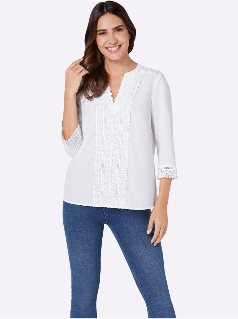 Chemisier Superbes Finitions En Dentelle - Taille Standard - Moda Vilona Blanc - Kiabi