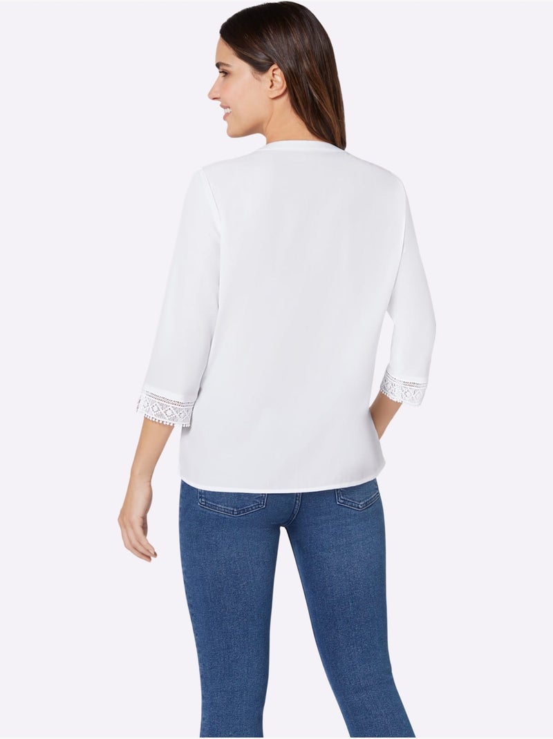 Chemisier Superbes Finitions En Dentelle - Taille Standard - Moda Vilona Blanc - Kiabi