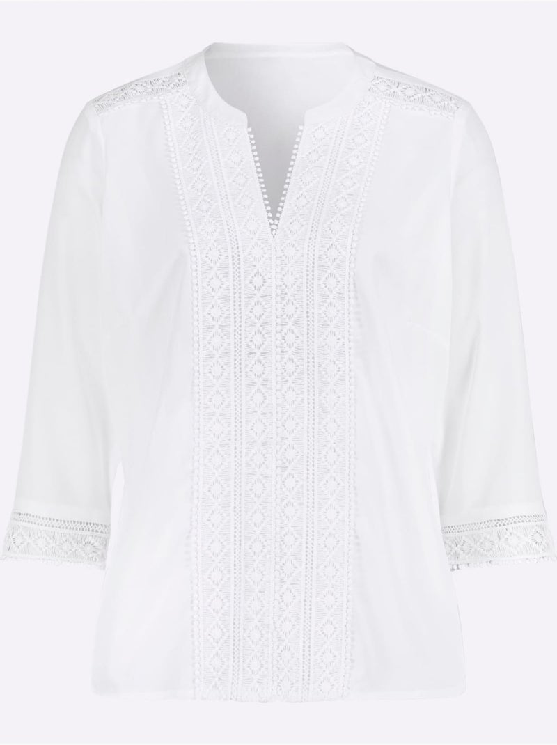 Chemisier Superbes Finitions En Dentelle - Taille Standard - Moda Vilona Blanc - Kiabi