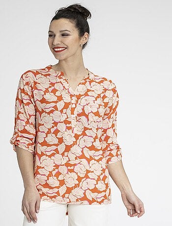 Chemisier TOPICAL Fleur orange Chemisiers col mao