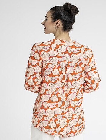 Chemisier TOPICAL Fleur orange Chemisiers col mao