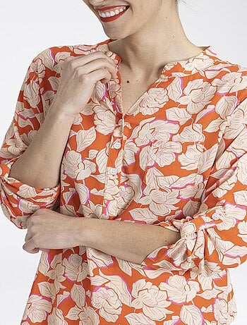 Chemisier TOPICAL Fleur orange Chemisiers col mao