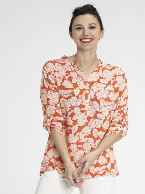 Chemisier TOPICAL Fleur orange Chemisiers col mao - Kiabi