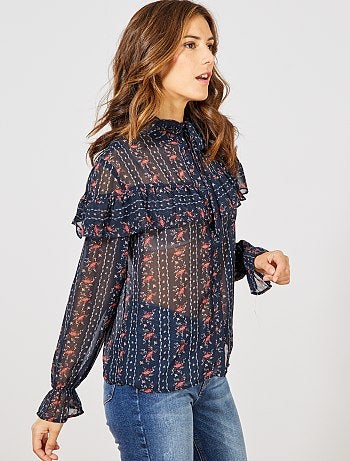 Chemisier transparent à volants - Kiabi