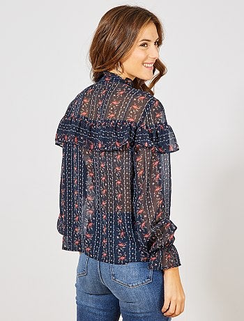 Chemisier transparent à volants - Kiabi