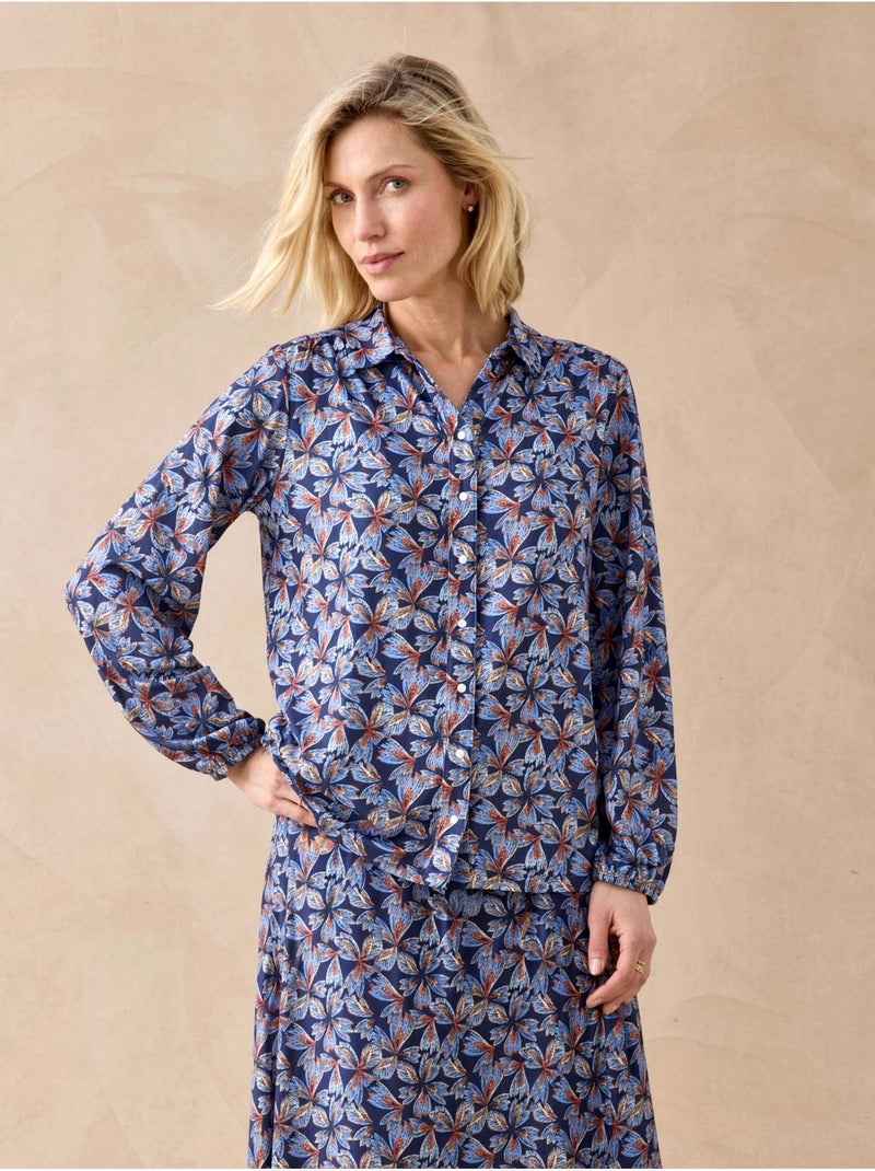 Chemisier tunique col chemise - daxon Marine/Multicolore - Kiabi
