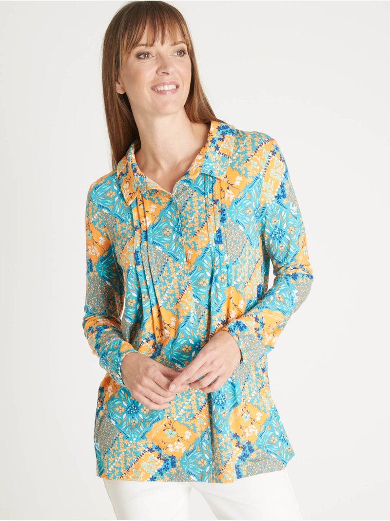 Chemisier tunique en maille - DAXON Corail/Turquoise/Crème - Kiabi