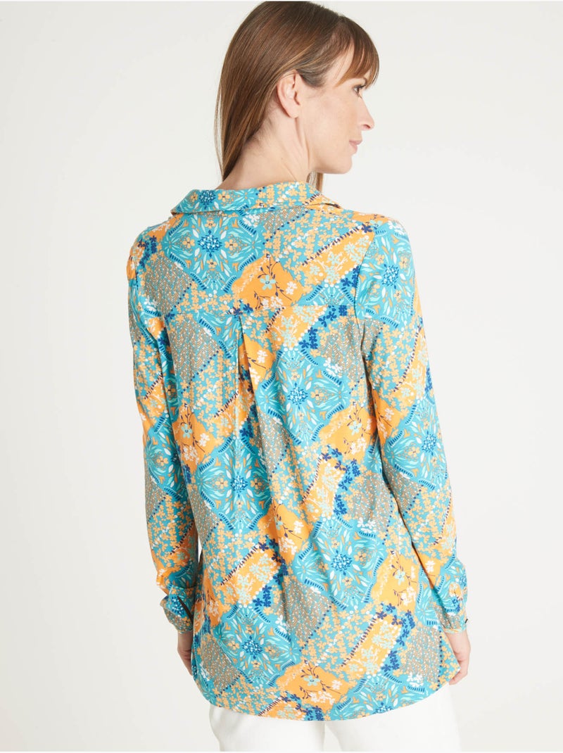 Chemisier tunique en maille - DAXON Corail/Turquoise/Crème - Kiabi