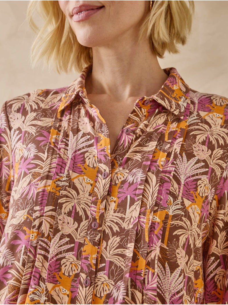 Chemisier tunique en maille - DAXON Marron/Rose - Kiabi