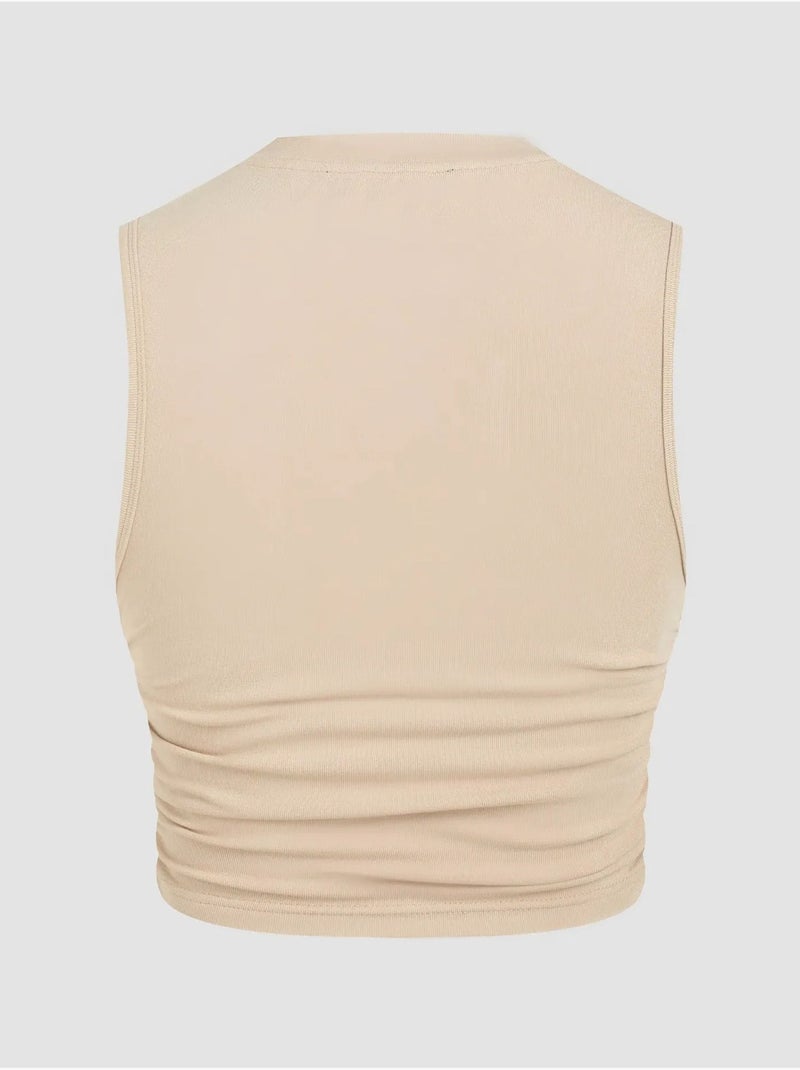 Chemisier uni à détails froncés Beige naturel - Kiabi