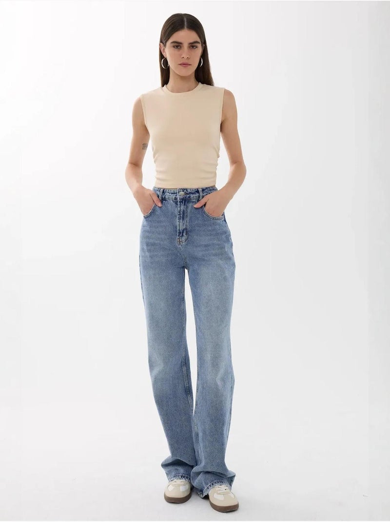 Chemisier uni à détails froncés Beige naturel - Kiabi