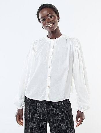 chemisier uni avec manches longues bouffantes