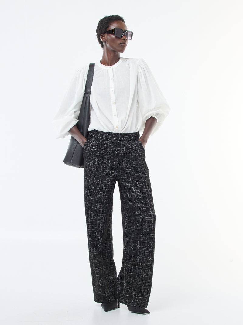 chemisier uni avec manches longues bouffantes Blanc - Kiabi