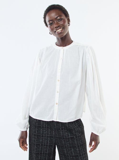 chemisier uni avec manches longues bouffantes - Kiabi