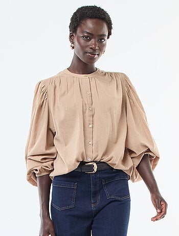 chemisier uni avec manches longues bouffantes