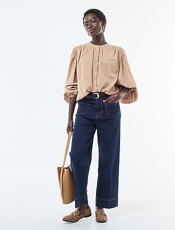 chemisier uni avec manches longues bouffantes