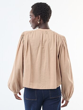 chemisier uni avec manches longues bouffantes