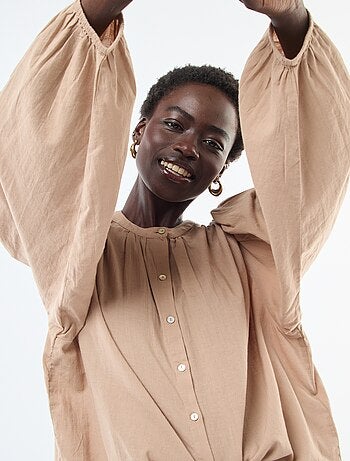 chemisier uni avec manches longues bouffantes