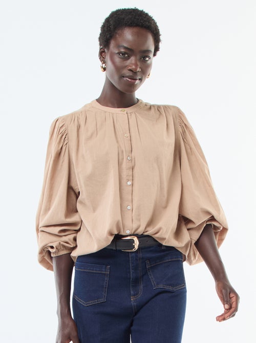 chemisier uni avec manches longues bouffantes - Kiabi