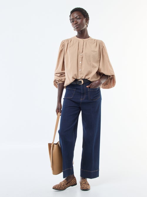 chemisier uni avec manches longues bouffantes - Kiabi