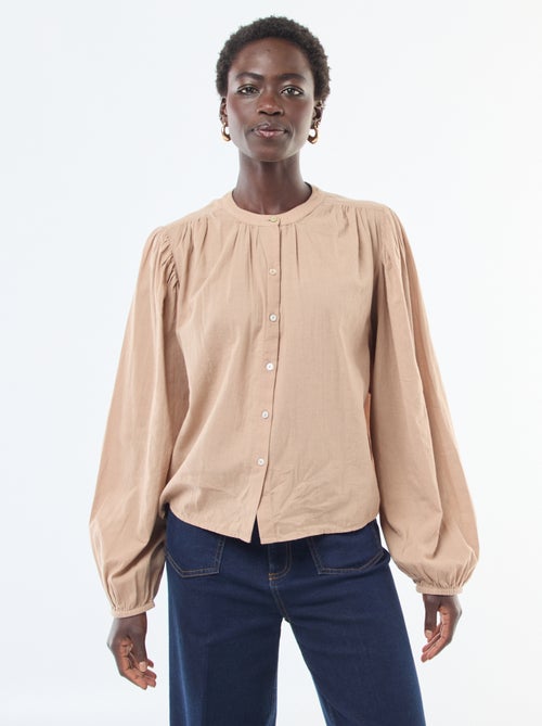 chemisier uni avec manches longues bouffantes - Kiabi
