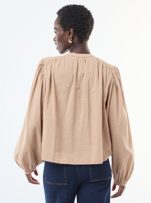 chemisier uni avec manches longues bouffantes - Kiabi
