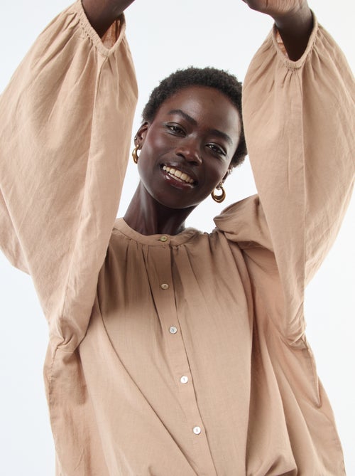 chemisier uni avec manches longues bouffantes - Kiabi