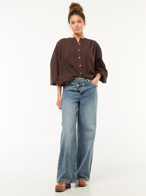 chemisier uni avec manches longues bouffantes - Kiabi