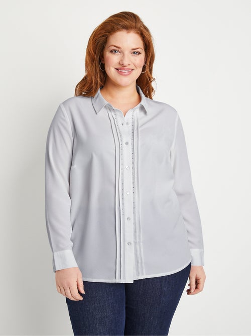 Chemisier uni boutonné long strass col chemise - Afibel - Kiabi