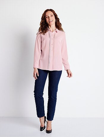 Chemisier uni boutonné long strass col chemise - Afibel