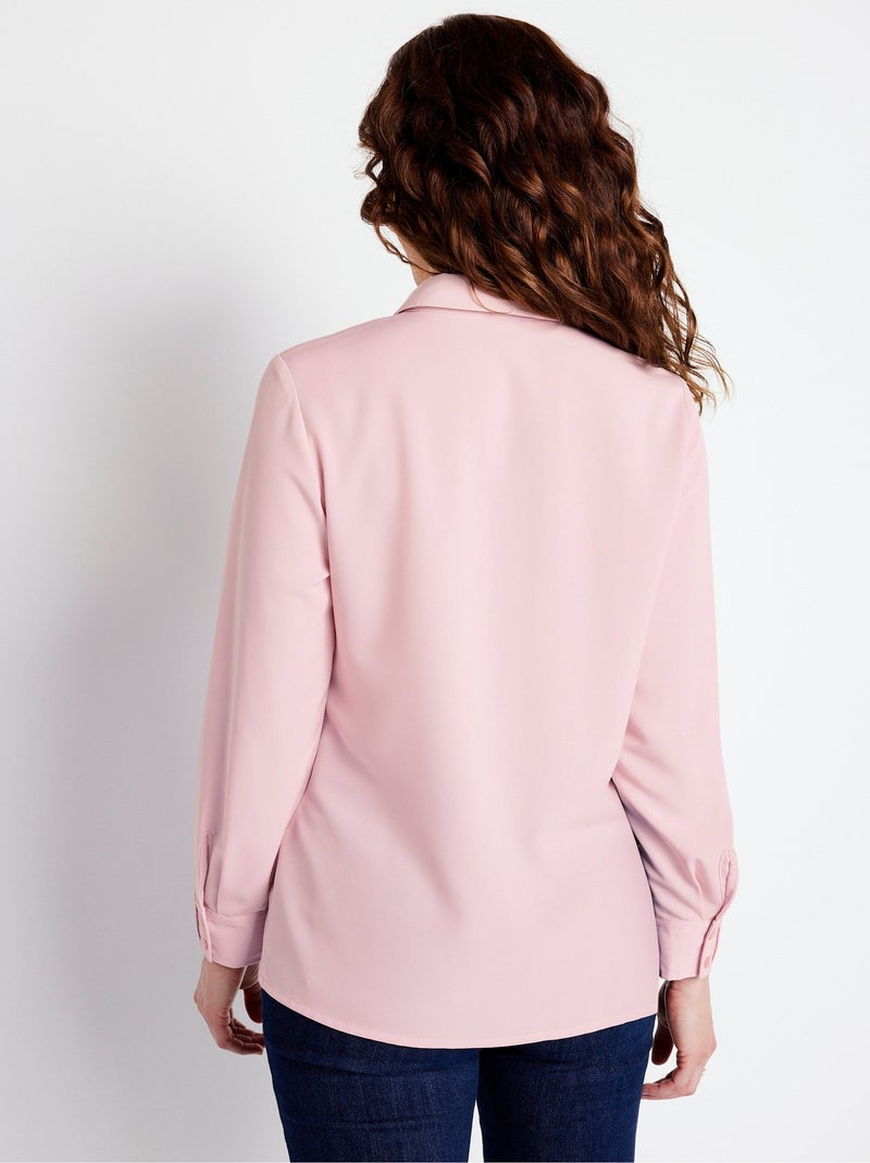 Chemisier uni boutonné long strass col chemise - Afibel Rose - Kiabi